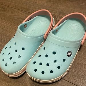 Womens teal & light pink crocs